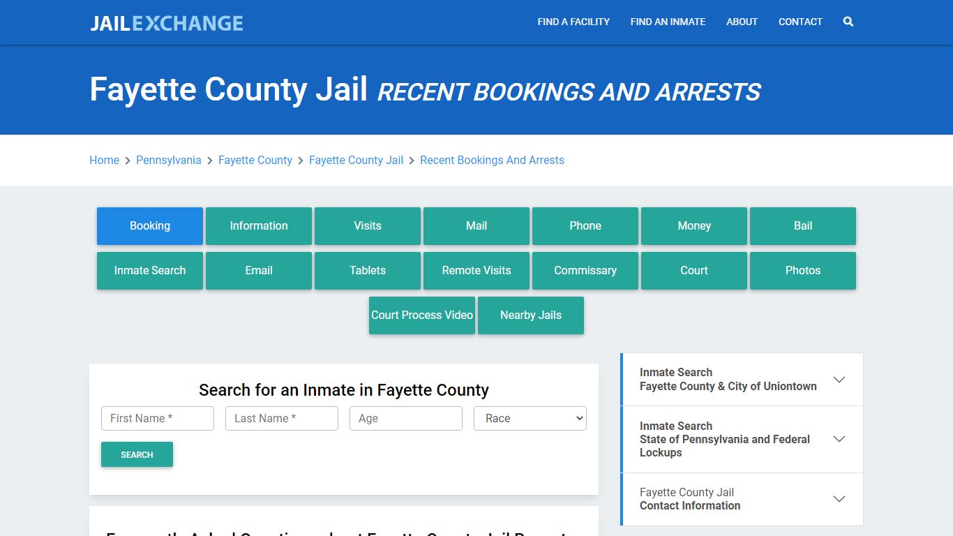 Fayette County Jail PA Recent Arrests and Bookings - Jail Exchange