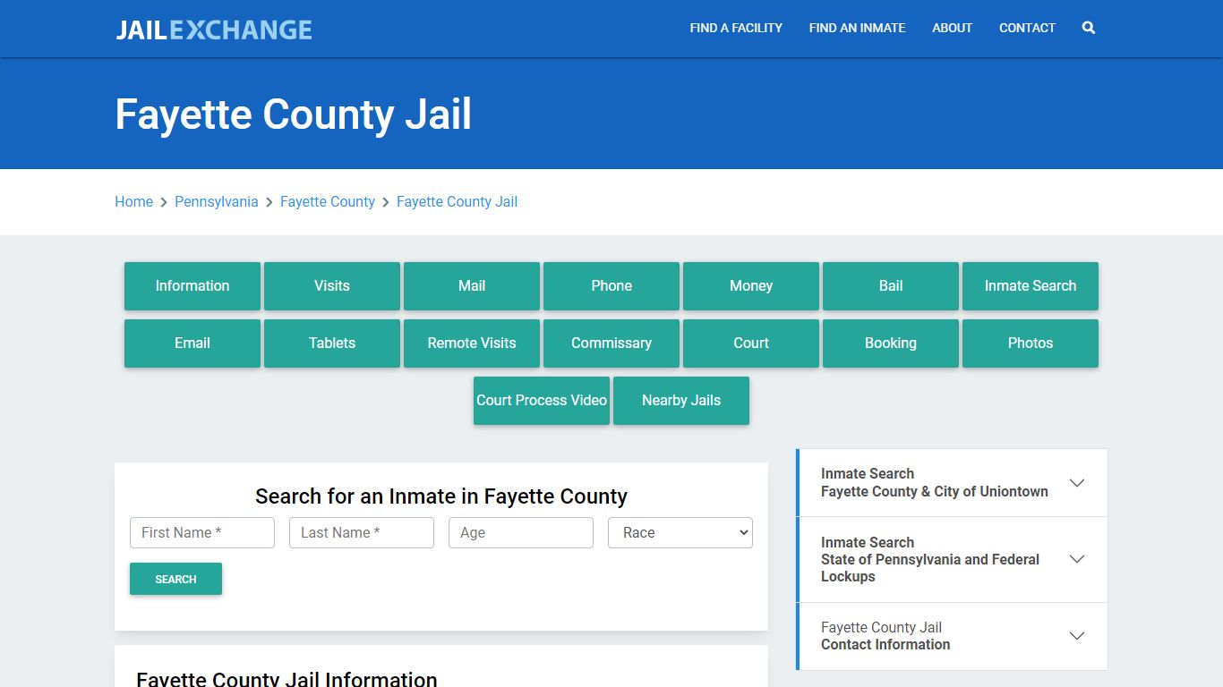 Fayette County Jail Roster Lookup, PA, Inmate Search